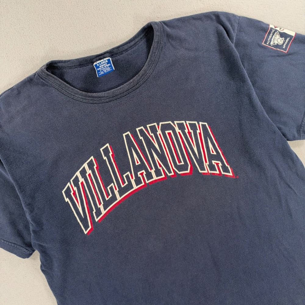 Vintage 90s Champion Villanova Wildcats Graphic T-Shirt XL Sleeve Patch Navy